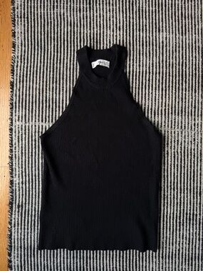 Mango Black Ribbed High Neck Tank